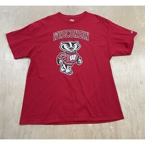 Wisconsin Badgers Blue 84 Mascot T Shirt Front & Back Print Red Men's Size 2X